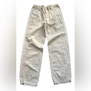 Arizona Jean Company Cream Embroidered Cargo Pants